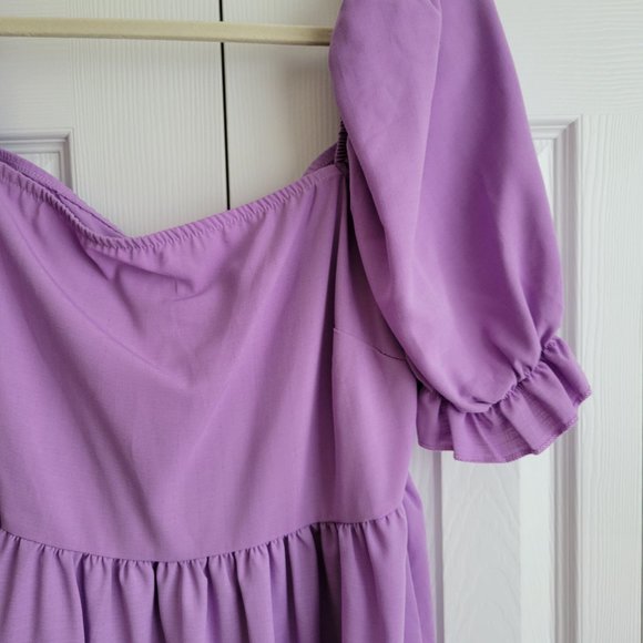 Lavender purple babydoll puff sleeve mini dress - Picture 2 of 4